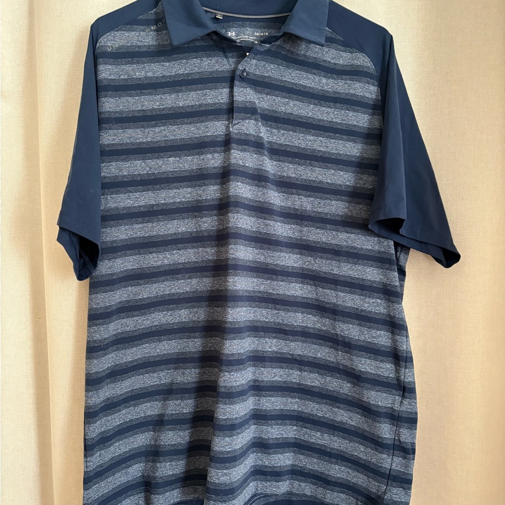 UA Men's Large Navy Striped Polo Shirt